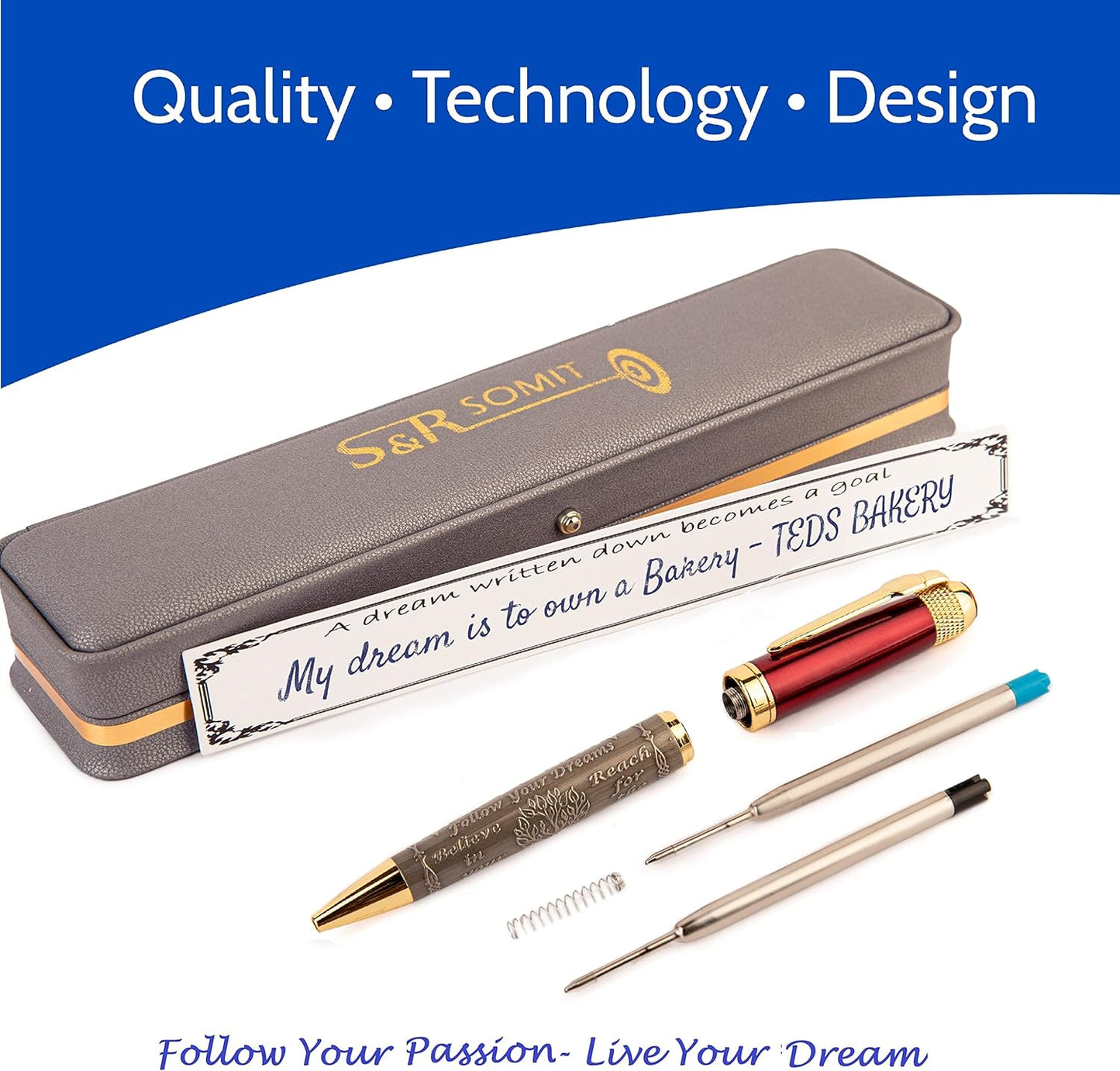 Luxury Ball Point Pen with Gift Box - The Perfect Elegance Gift (Silver Black & Red Gold)