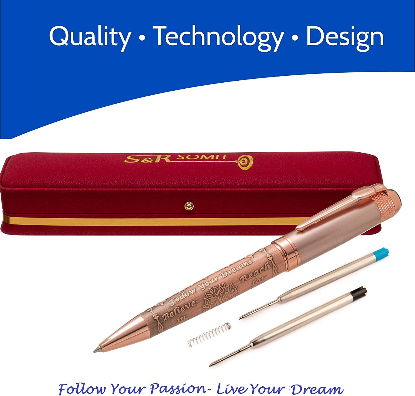 Luxury Ball Point Pen with LED Gift Box - The Perfect Elegance Gift (Golden Rose)