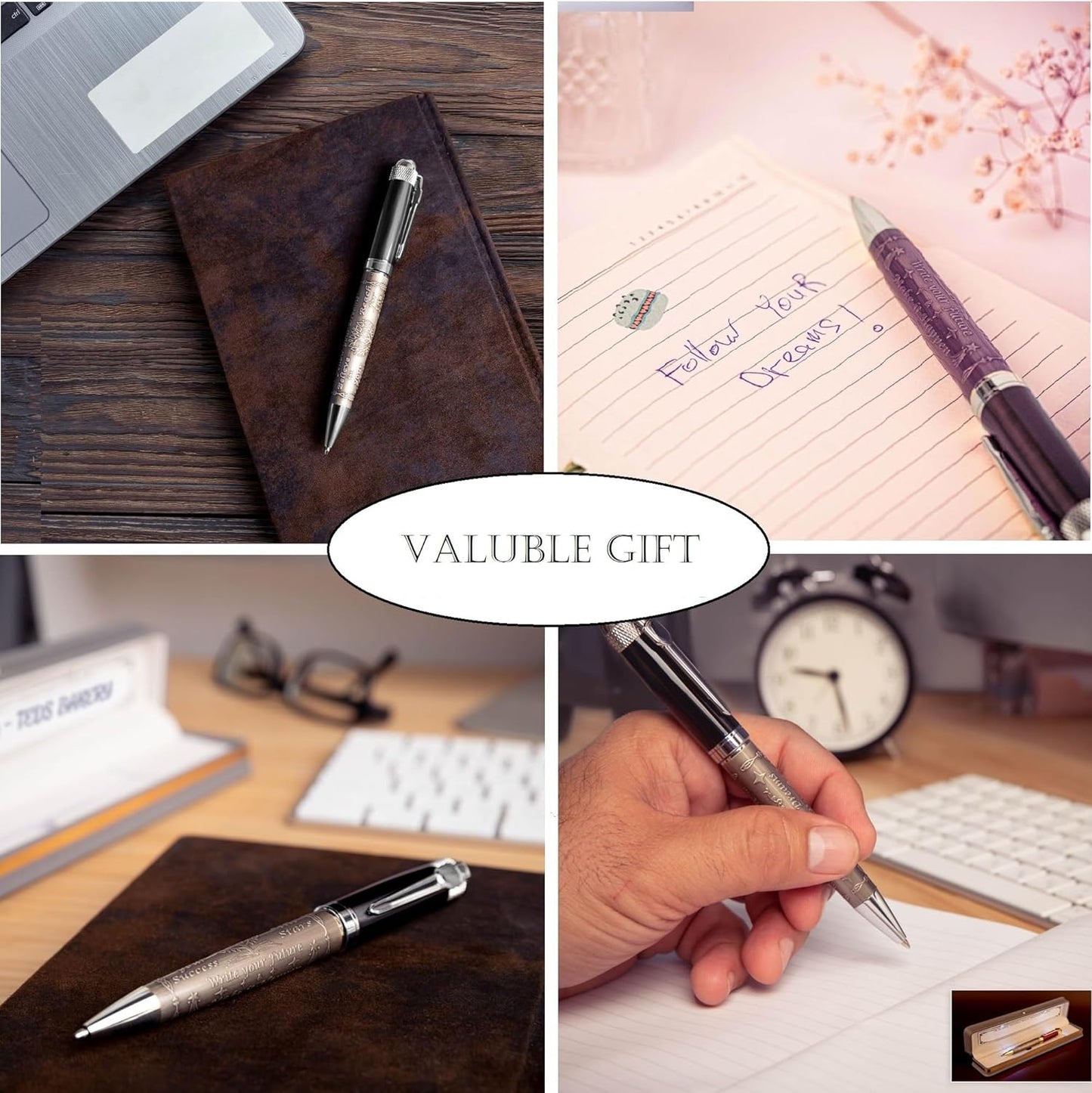Luxury Ball Point Pen with Gift Box - The Perfect Elegance Gift (Silver Black & Red Gold)