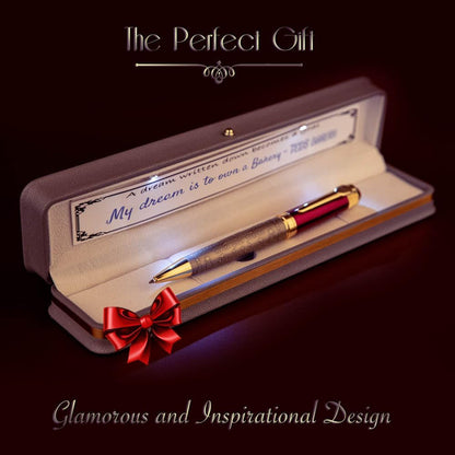 Luxury Ball Point Pen with LED Gift Box - The Perfect Elegance Gift (Red Gold)